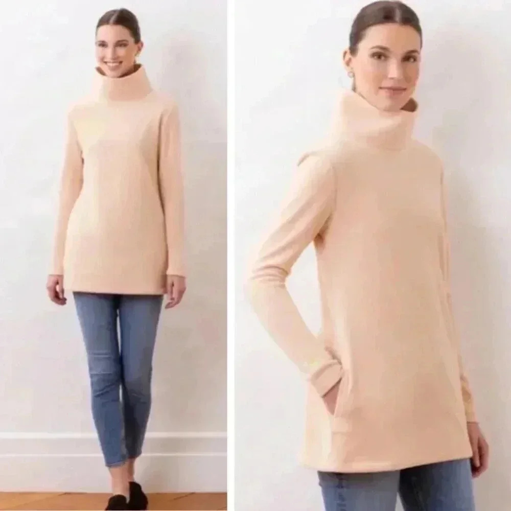 NEW Dudley Stephens Cobble Hill Turtleneck Fleece Blush Preppy Coastal Pullover
